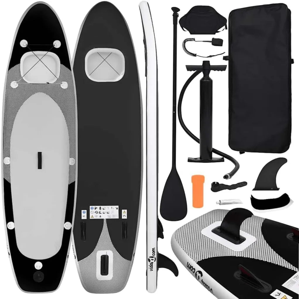 Nadmuchiwana deska SUP 360 cm z akcesoriami, czarna do paddleboardingu