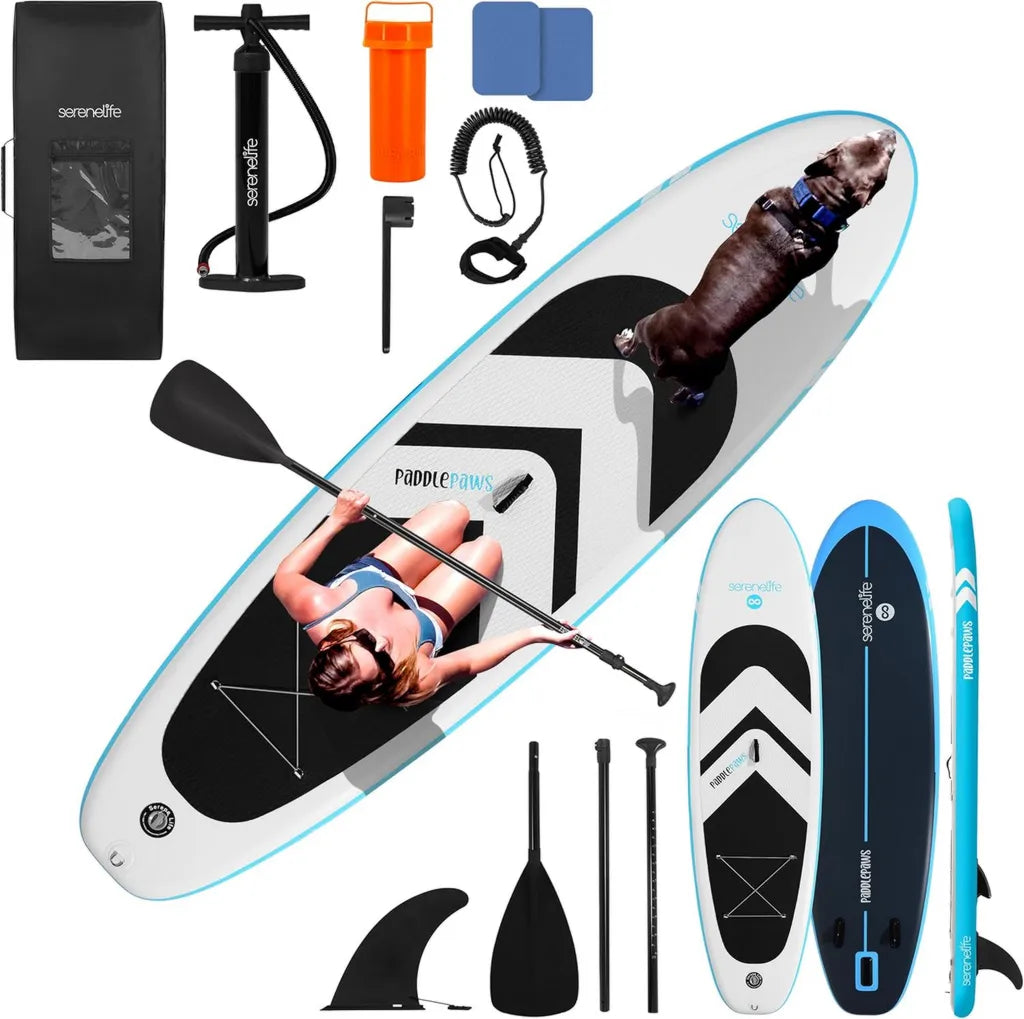 Deska SUP SereneLife 11'6'' dla miłośników zwierząt, szerokość 35'', idealna do wspólnych przygód z pupilem, wytrzymałość 220 kg, akcesoria premium