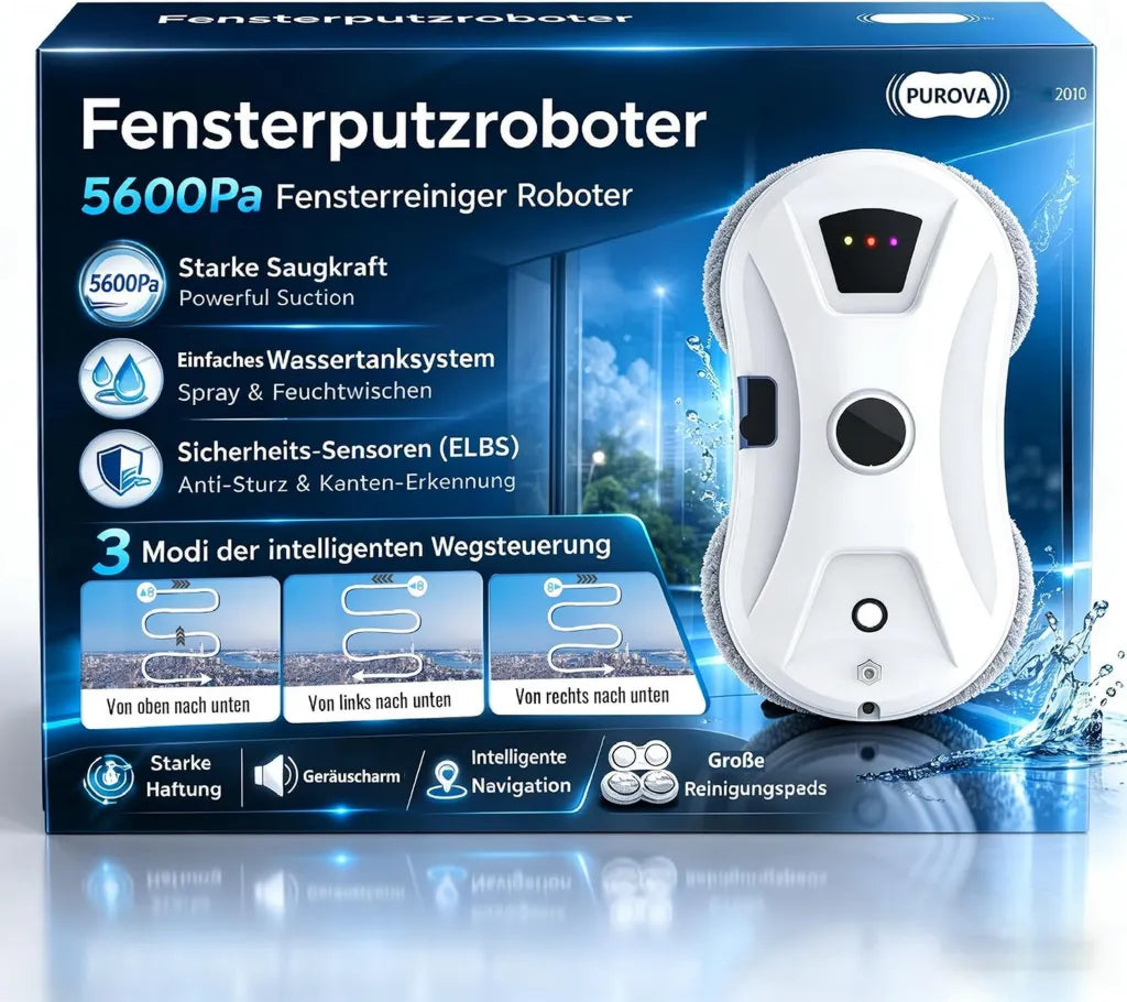 Inteligentny robot do mycia okien z nawigacją i funkcją spryskiwania, 5600 Pa, 3 tryby, linka bezpieczeństwa, UPS