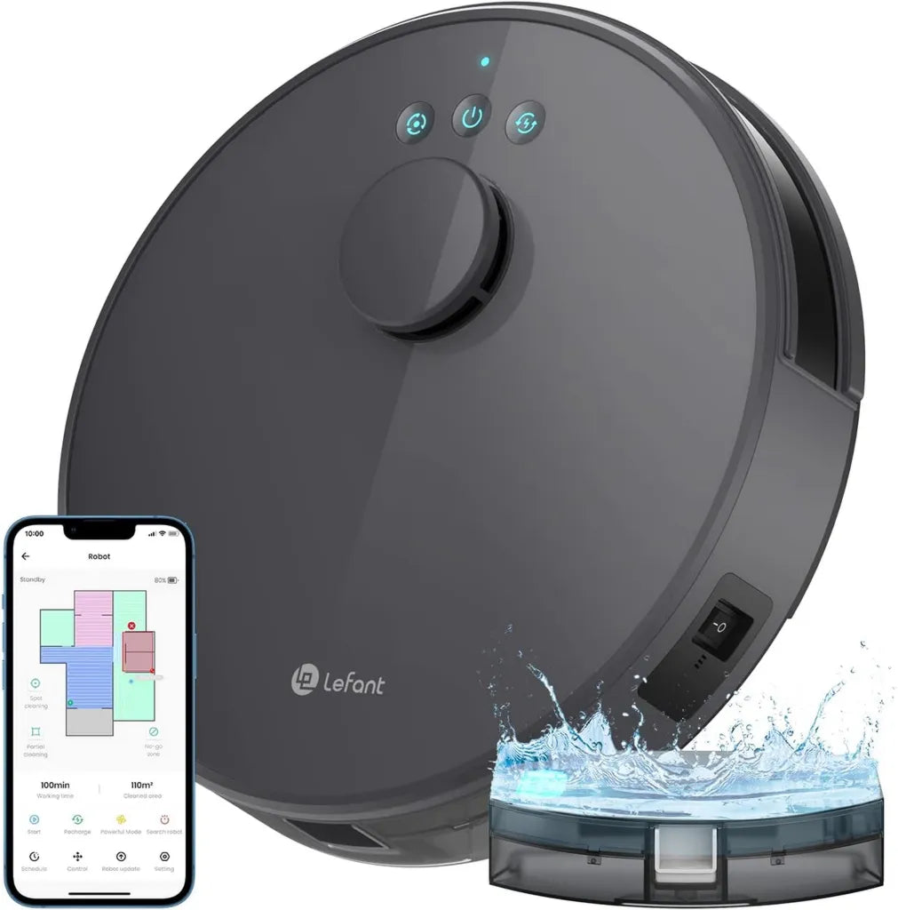 Robot sprzątający Lefant 2 w 1 z nawigacją LiDAR, 4000 Pa, wielostopniowe mapowanie, kompatybilny z Alexa i WiFi