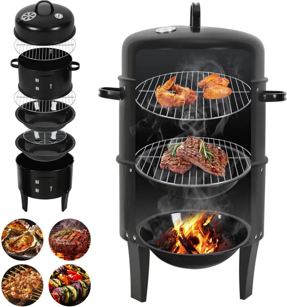 Uniwersalny grill wędzarniczy 3 w 1 z termometrem, idealny do ogrodu i kempingu
