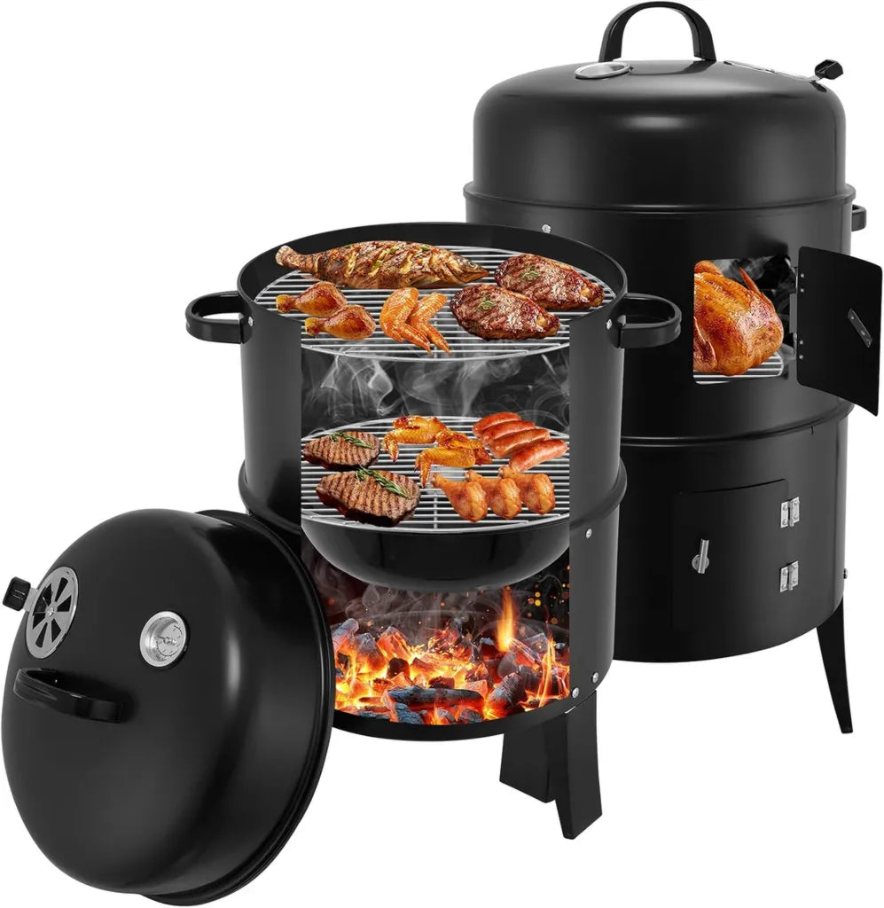 Duży grill węglowy z termometrem i 6 otworami, idealny na piknik i do ogrodu