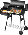 Grill węglowy 2w1 z pokrywą i wędzarnią, mobilny z półką i termometrem
