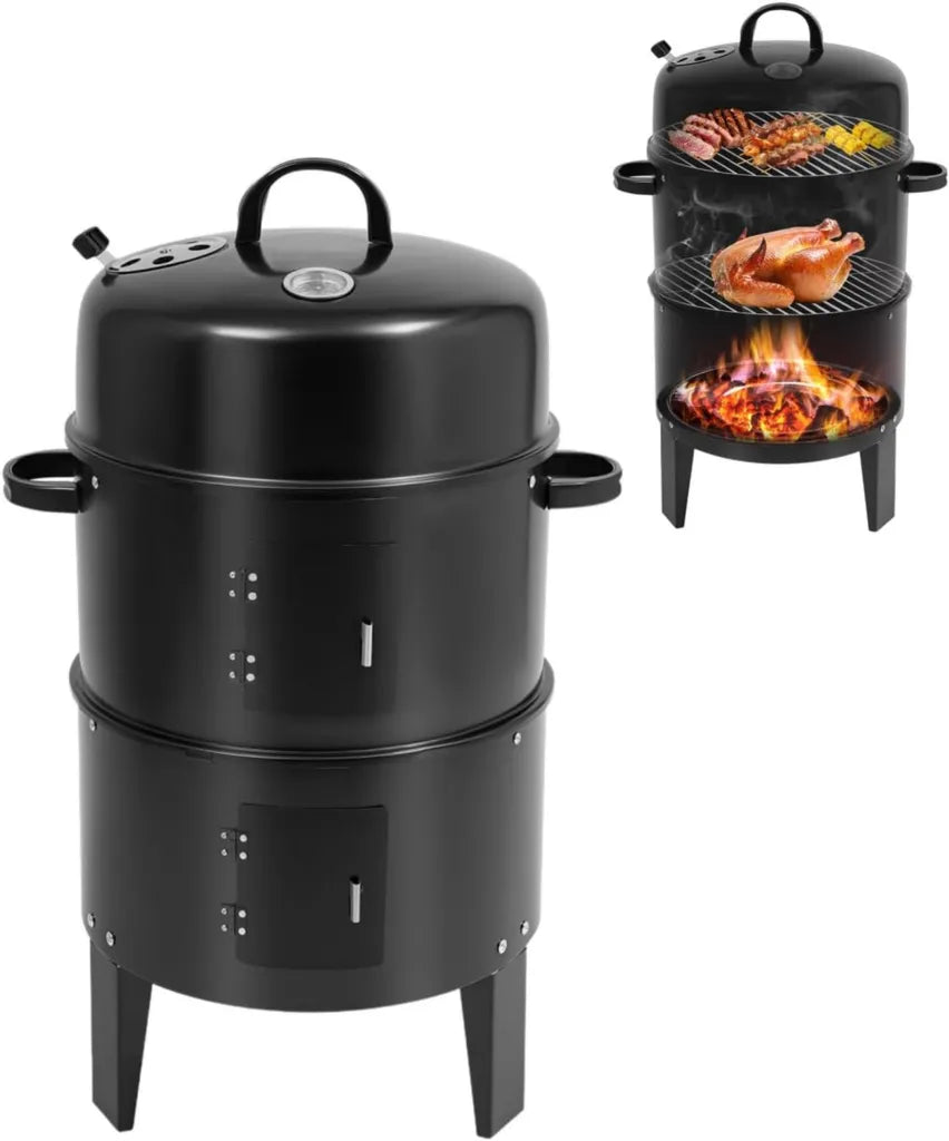 Wielofunkcyjny grill węglowy 3 w 1 z wędzarnią i regulacją pary