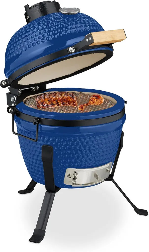 Grill Ceramiczny Kamado z Termometrem, Ø 26 cm, Niebieski