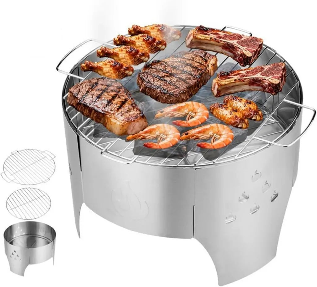 Kompaktowy grill węglowy ze stali nierdzewnej do ogrodu i kempingu