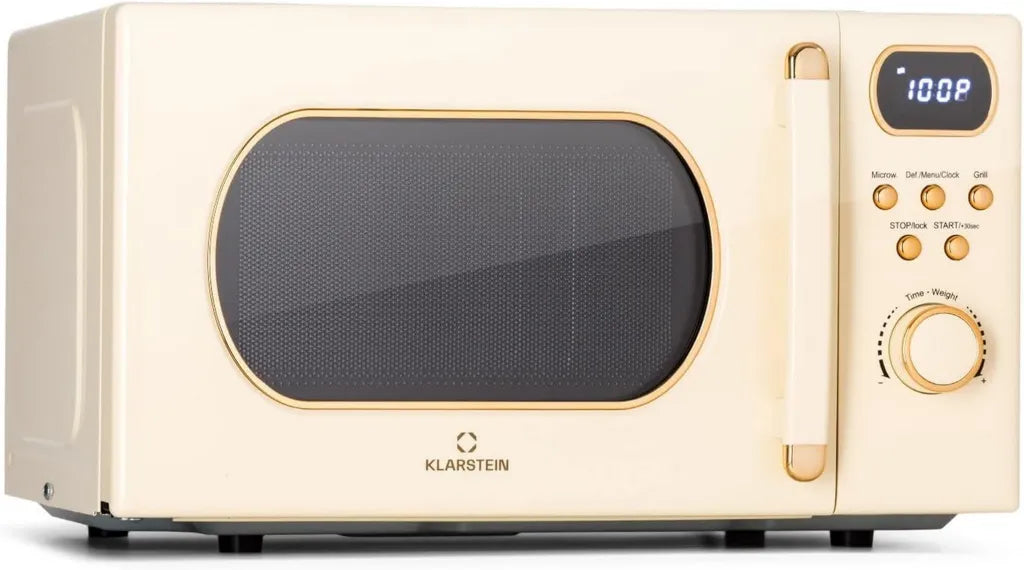 Klarstein Kuchenka Mikrofalowa Retro 800W z Grillem, 20L, LED, Programy Auto, 5 Stopni Mocy
