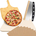 Prostokątny zestaw kamieni do pizzy 38x30 cm z łopatką bambusową i nożem kołyskowym