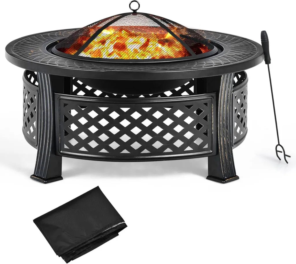 Palenisko ogrodowe 3 w 1 z rusztem i pokrywą, idealne na grill i basen