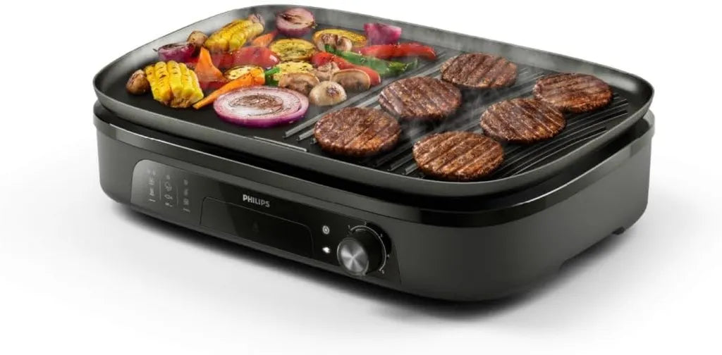 Philips Elektryczny Grill Stołowy 3000 - Moc 2400W, Regulacja Temperatury, Powłoka Nieprzywierająca, Łatwe Czyszczenie, Model HD6210/95