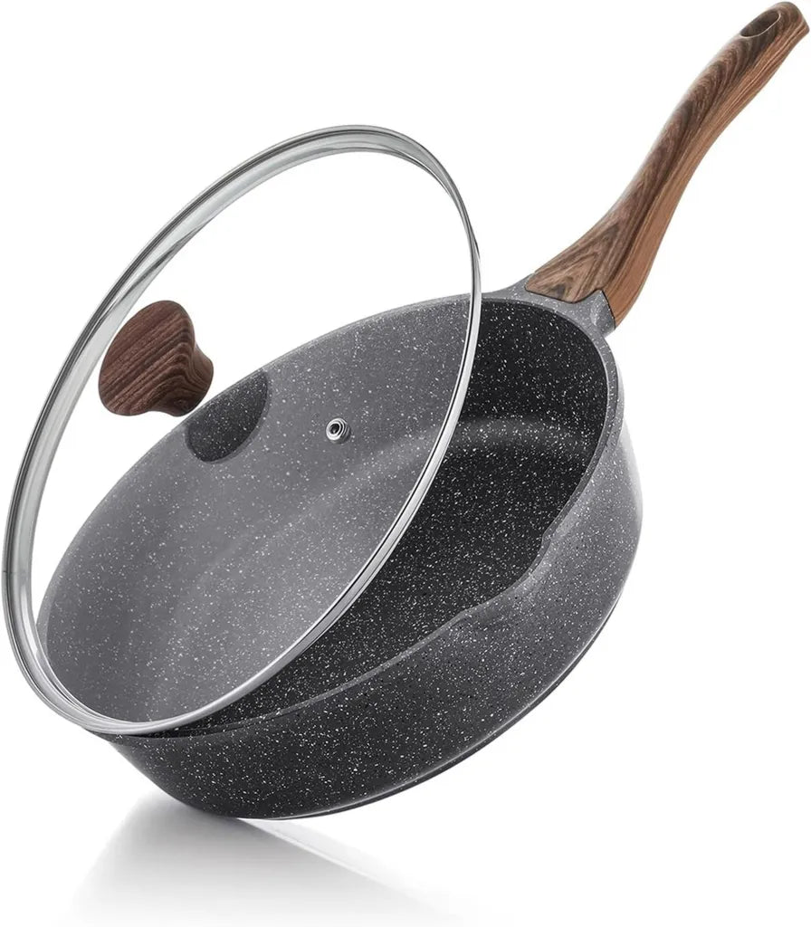 SENSARTE Głęboka Patelnia Nieprzywierająca 28 cm, 4,8 L z Pokrywką, Do Kuchni Indukcyjnej