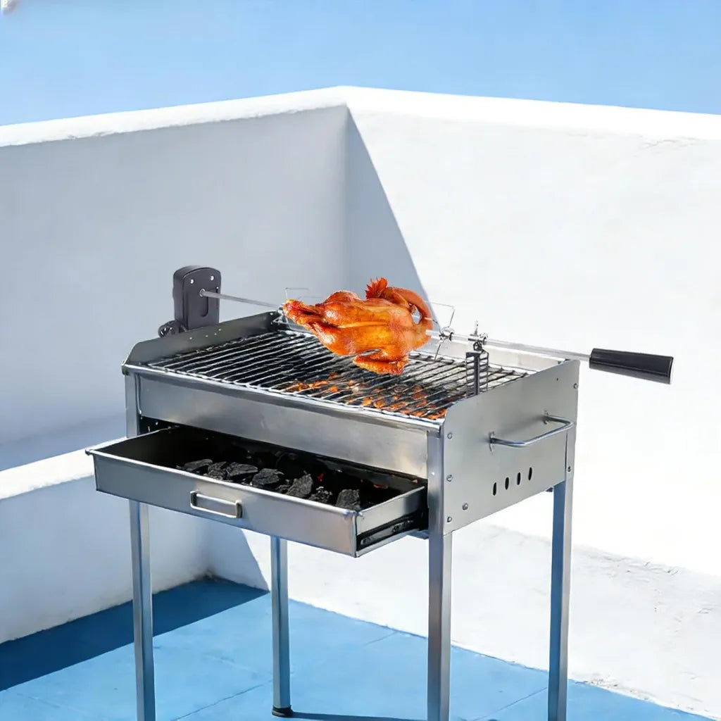 Automatyczny rożen elektryczny 360° z silnikiem, stal nierdzewna 304, max 8 kg, na grill i piknik