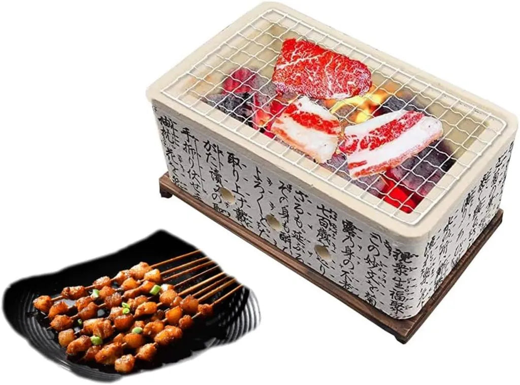 Przenośny ceramiczny grill Hibachi na węgiel z siatką idealny na kemping