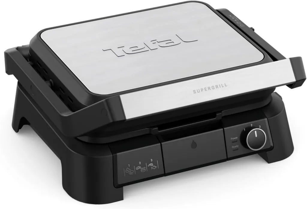 TEFAL SuperGrill 3w1 z funkcją BBQ i regulacją temperatury, 600 cm², srebrny