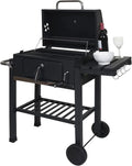 Mobilny grill węglowy HWC-K93 z pokrywą i półkami, stalowy, czarny, 110x100x51 cm