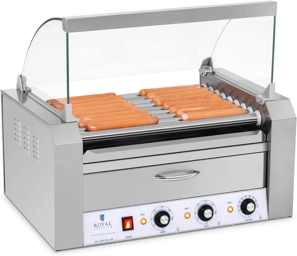 Grill do Hot Dogów Royal Catering, 9 wałków, Stal Nierdzewna, 2200 W