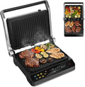 LEHMANN Grill Elektryczny 2000W, Rozkładany 180°, Zdejmowane Płyty, 10 Programów, Regulacja Temperatury 90-230°C, Timer 1-240 min