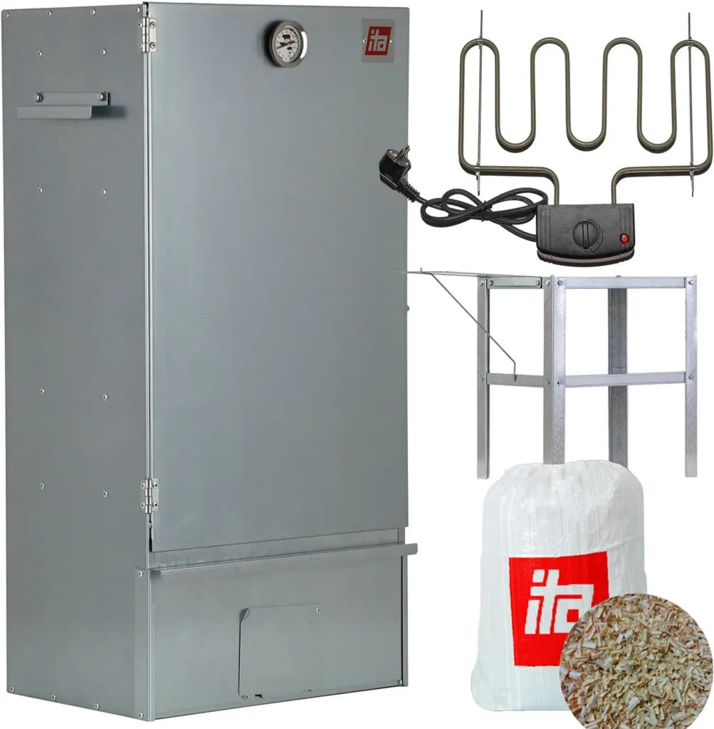 Wędzarnia elektryczna ITA 7001 z zestawem grzewczym, stół i szafka z termometrem, stal wysokiej jakości, produkt UE, 81 cm, 3 poziomy