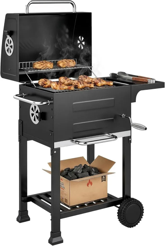 Kompaktowy grill węglowy z termometrem i półką boczną