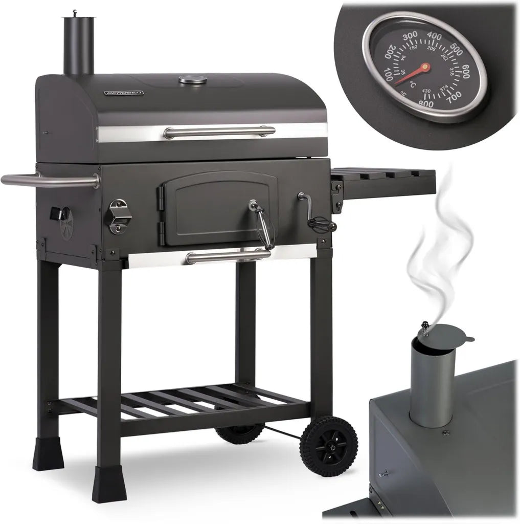 Grill węglowy Berdsen z pokrywą i termometrem, 122x109,5x48 cm, szary