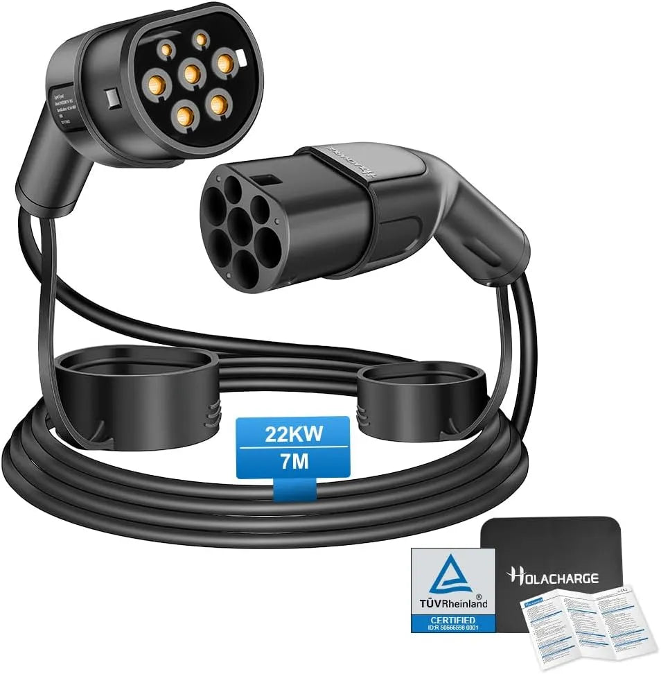 Kabel ładowania Typ 2 do samochodu elektrycznego i przewód EV Mode 3, 22 kW, 7 m, IP55, do pojazdu i zasilania mobilnego
