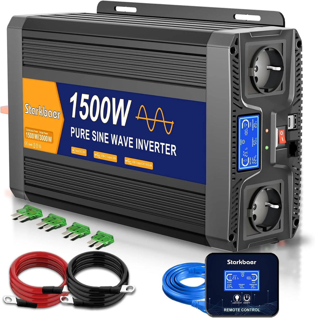 Przetwornica DC-AC i konwerter napięcia, 1500 W, 3000 W, 24 V, 220 V, zasilanie słoneczne, z USB-C