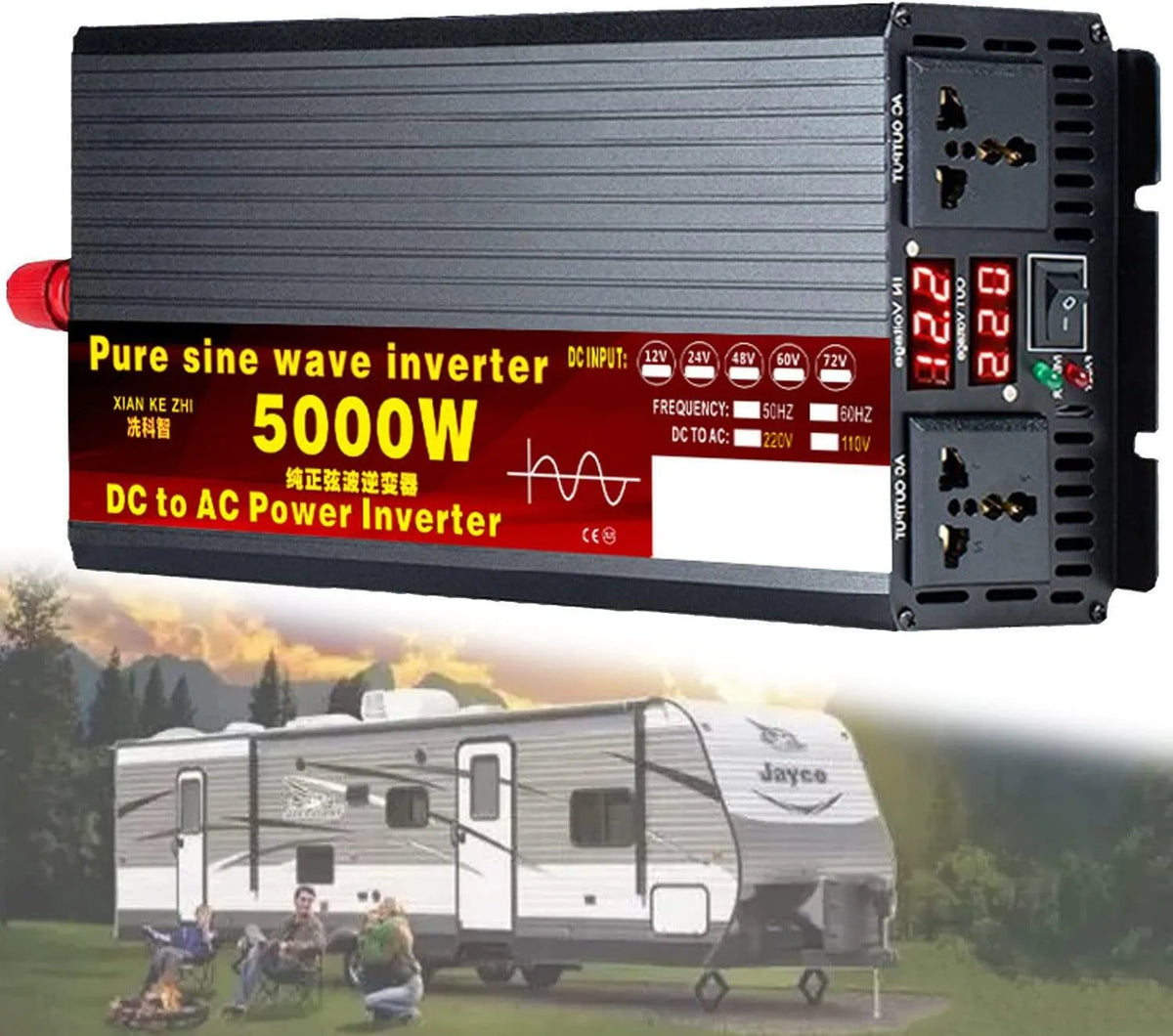 Przetwornica DC-AC i konwerter napięcia, 1000W, 1600W, 2200W, 3000W, na kemping i do kampera
