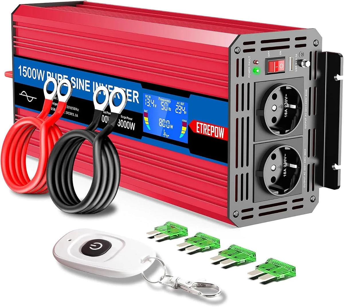 Przetwornica DC-AC i konwerter napięcia, 1500W, czysta fala sinusoidalna, 12v, 230v