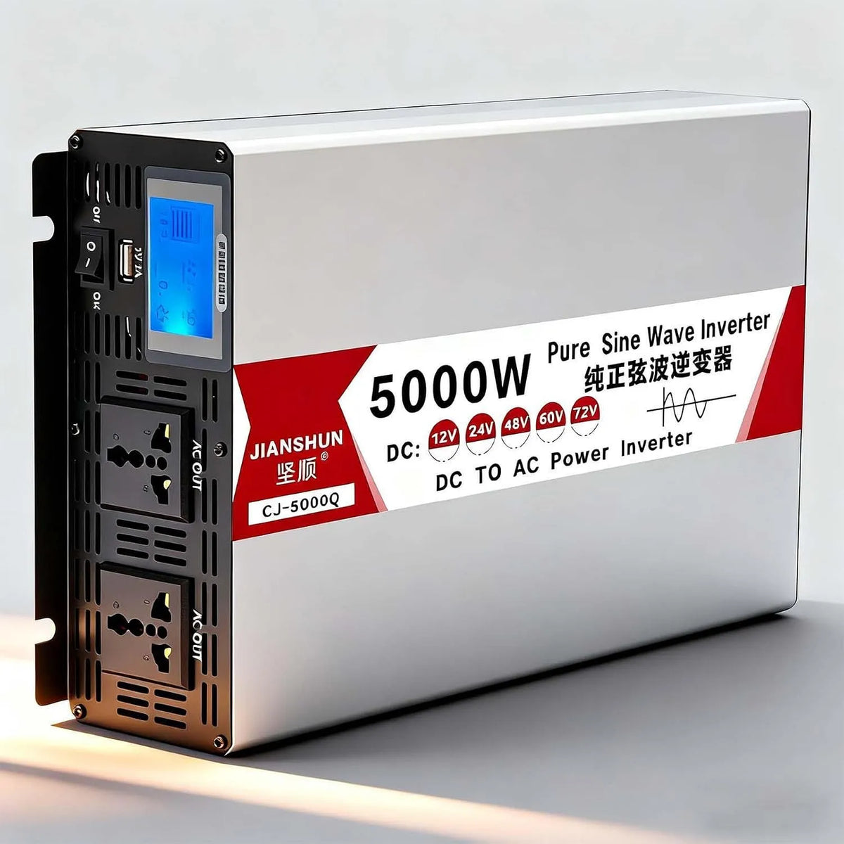 Przetwornica DC-AC i konwerter napięcia, 5000W, z wyświetlaczem cyfrowym, 12V, 24V, 48V