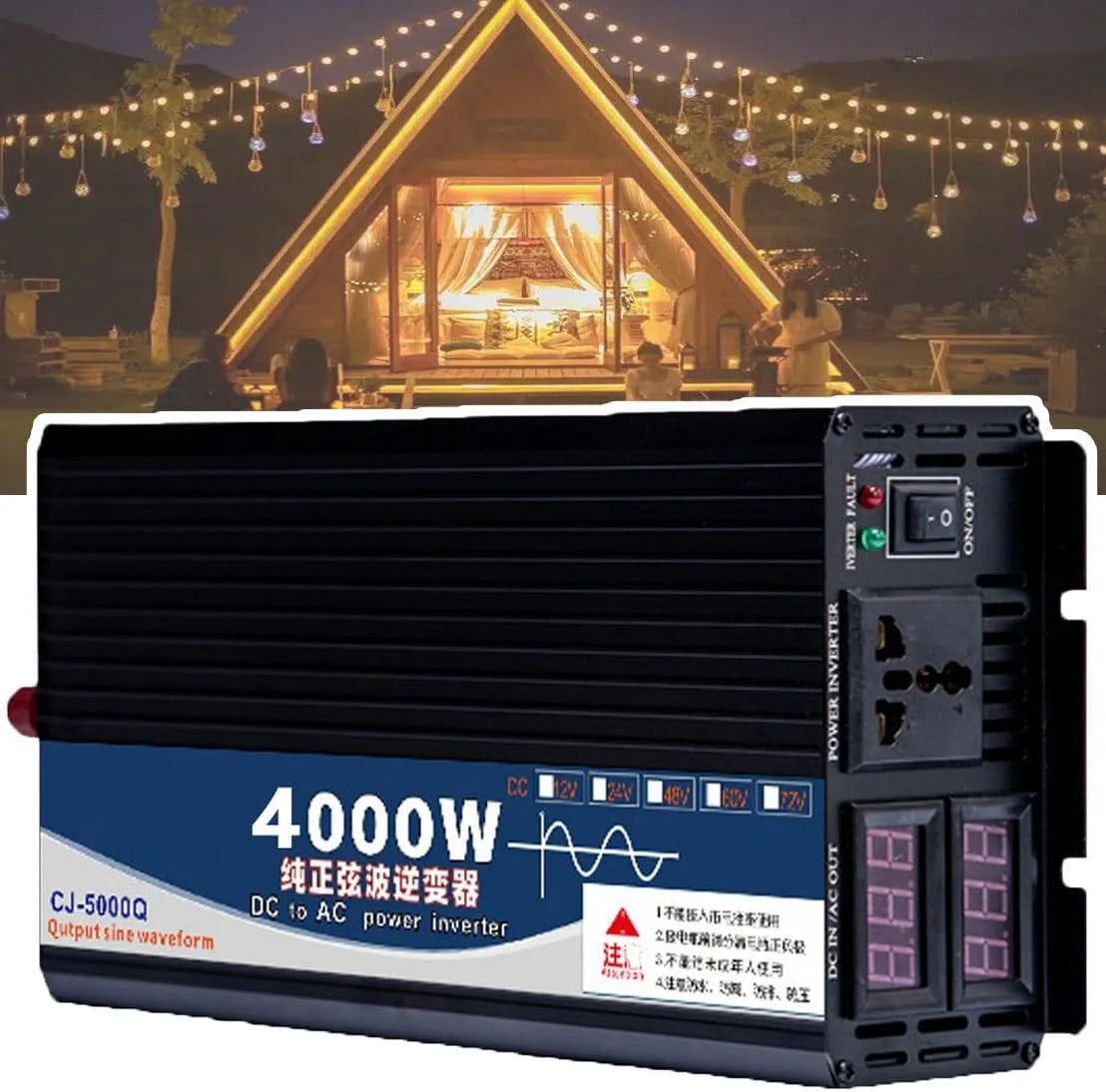 Przetwornica DC-AC i konwerter napięcia, 5000 W, z wyświetlaczem cyfrowym, 4000W, 72V, 220V
