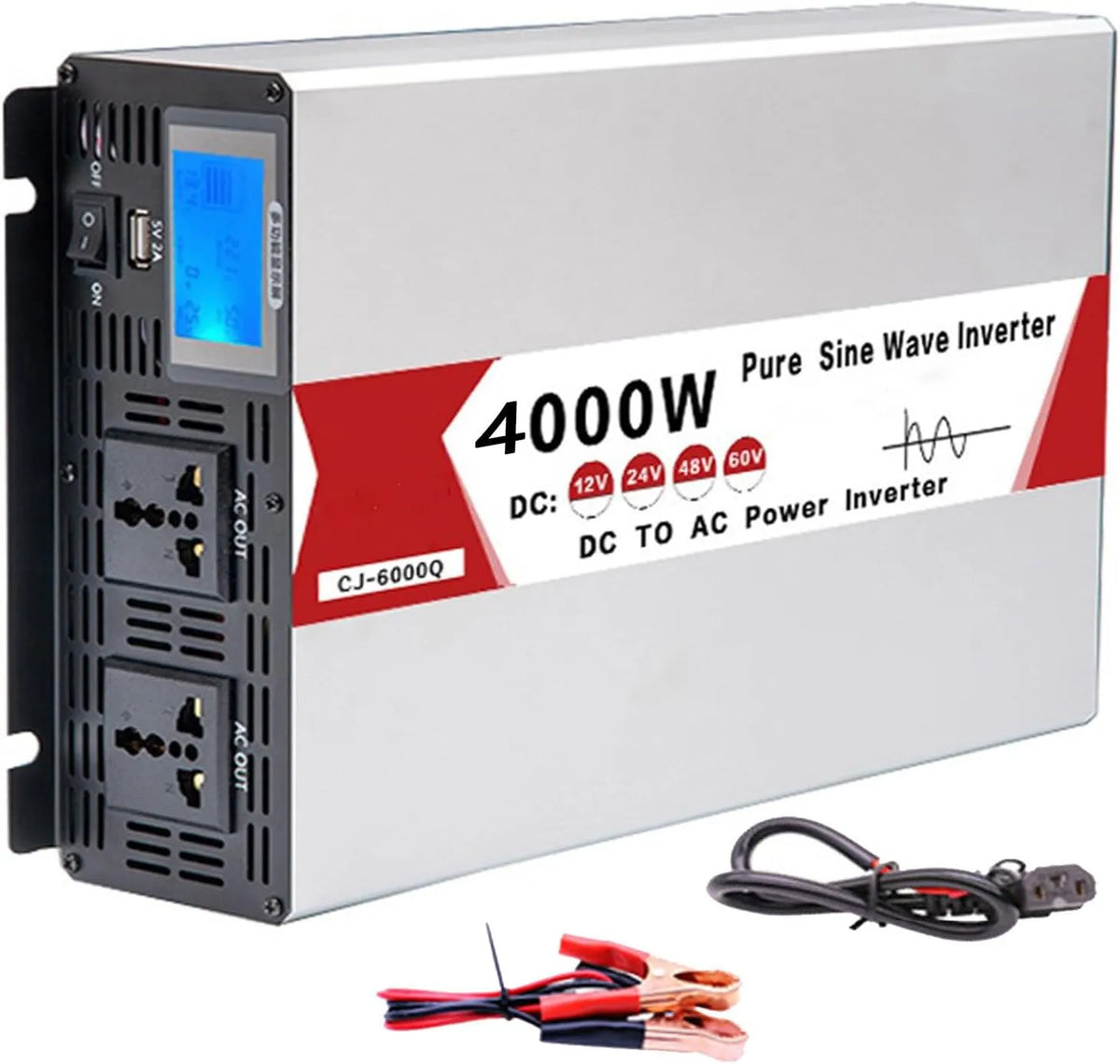 Przetwornica DC-AC i konwerter napięcia, 5000W, z wyświetlaczem cyfrowym, 9000W, 220V