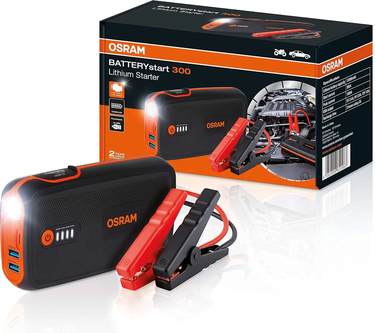 rozrusznik akumulatora samochodowego do podróży, 13000 mAh, OSRAM BATTERYstart 300, rozrusznik samochodowy