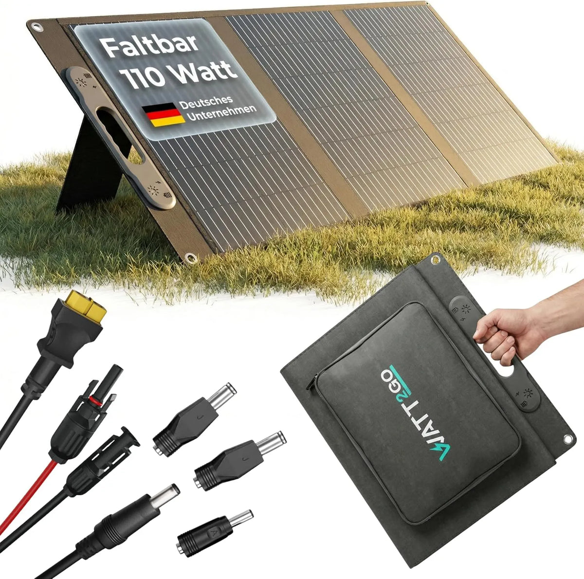 Przenośna stacja zasilania i generator solarny, 110 W, zasilanie słoneczne, składany