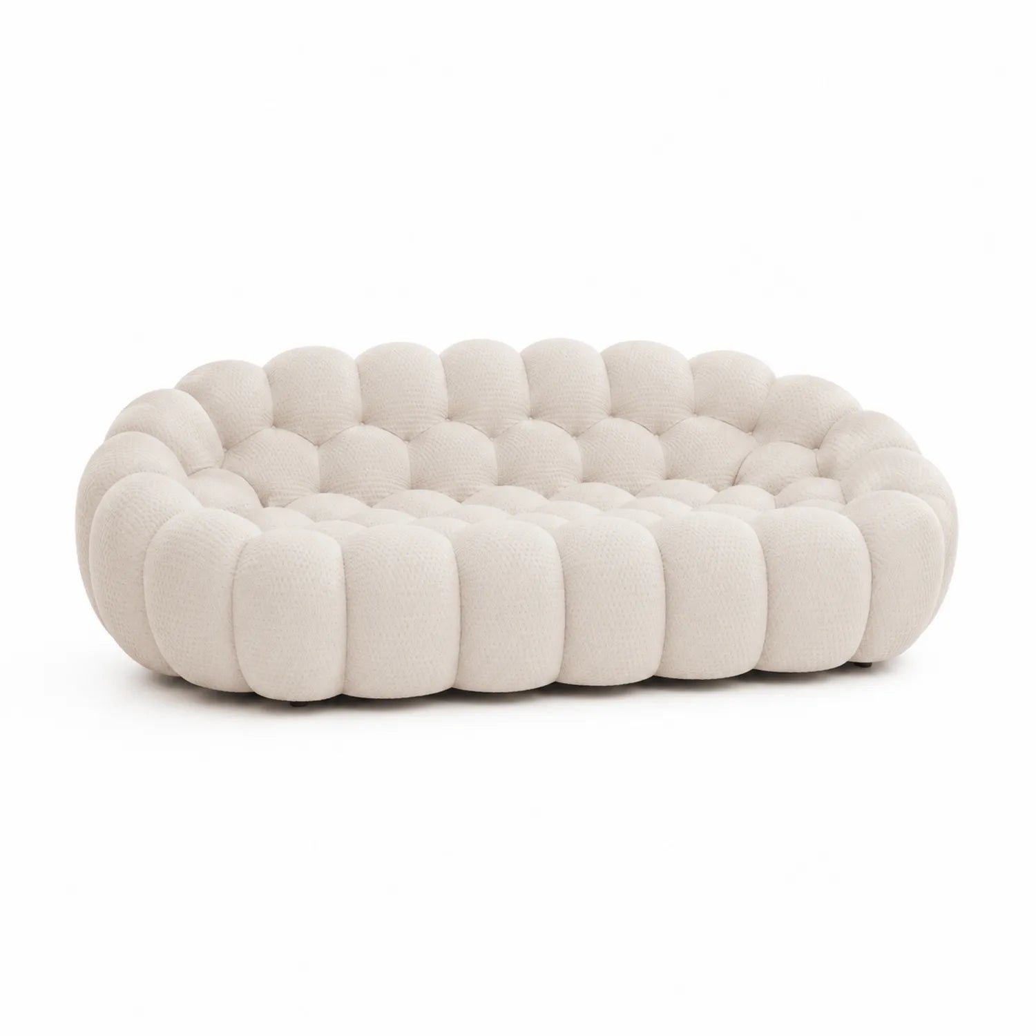 Okrągła sofa kremowa z dzianiną poliestrową