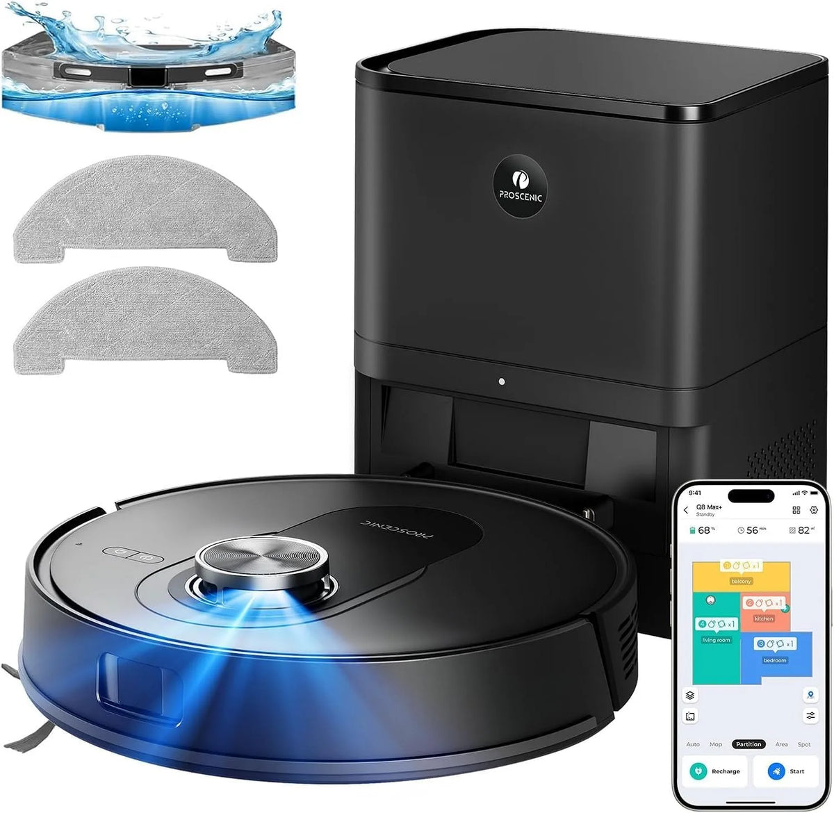 Proscenic Q8 Max + Robot Vacuum Cleaner Map 8000Pa – łączność Wi-Fi, do prac samochodowych