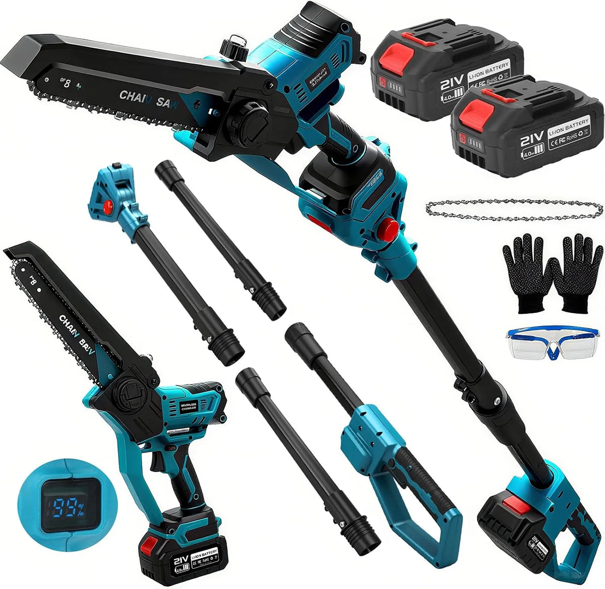 Makita 18 Piła łańcuchowa, akumulatorowy, wysięgnik teleskopowy, zasilanie akumulatorowe, do użytku profesjonalnego, 2 w 1, 18 V, 21 V