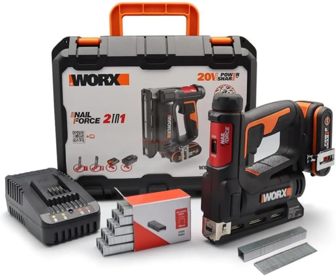 WORX WX843 Gwoździarka i zszywacz elektryczny: akumulatorowy, zasilanie akumulatorowe, 15 mm, 14 mm, 20 V