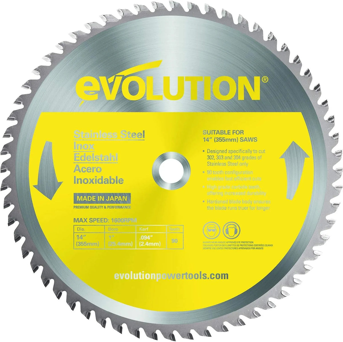 Evolution S355TCT-90CS Power Tools Akcesorium tnące zapewniające prowadzenie materiału podczas prac warsztatowych stali nierdzewnej S355TCT-90CS TCT