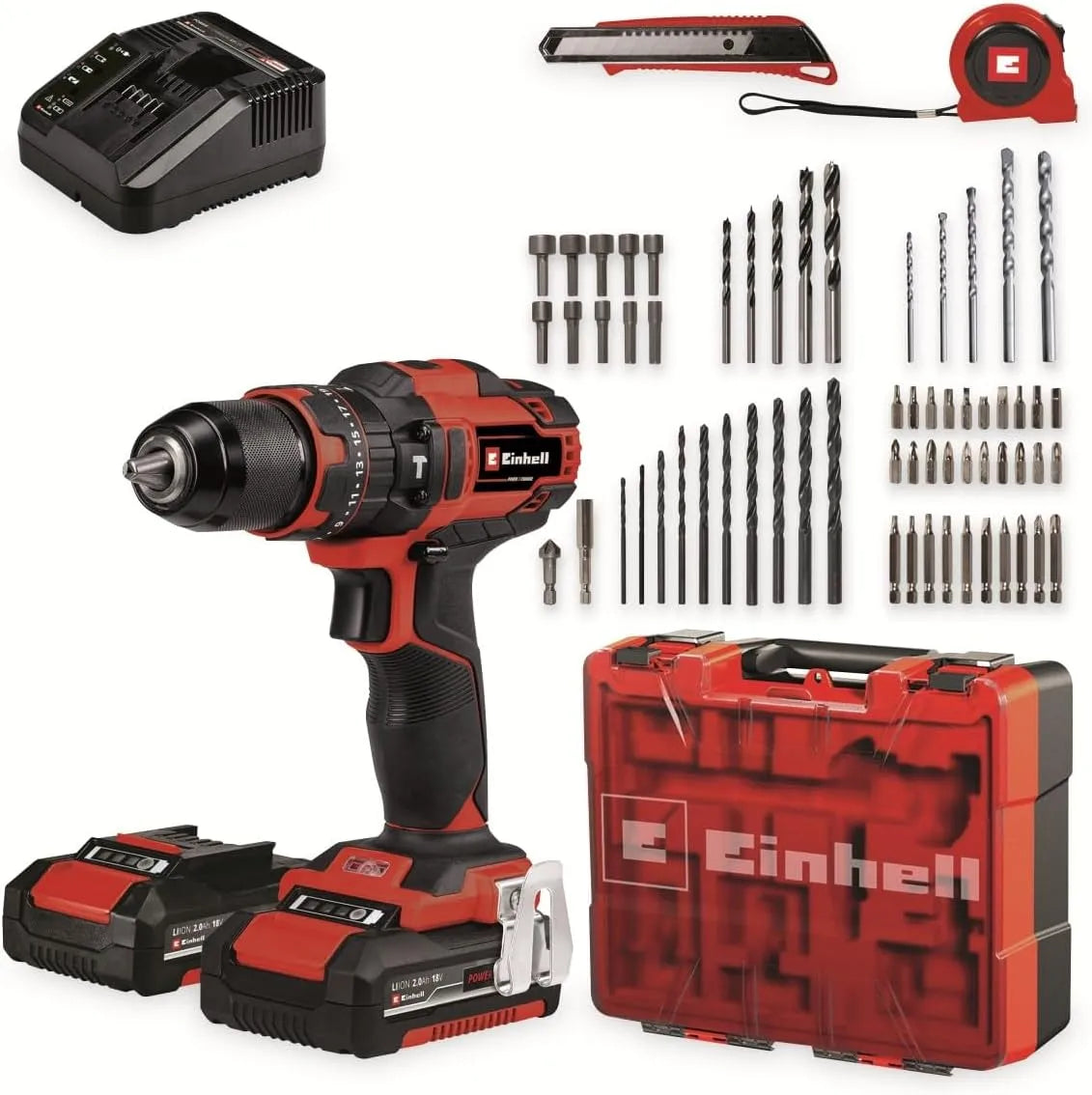 Einhell CD 18 Aku. zestaw wiertarko-wkrętarki z udarem TE-CD 18/40 Li-i +64 2x2: zasilanie akumulatorowe, 0Ah, 18V, 40Nm