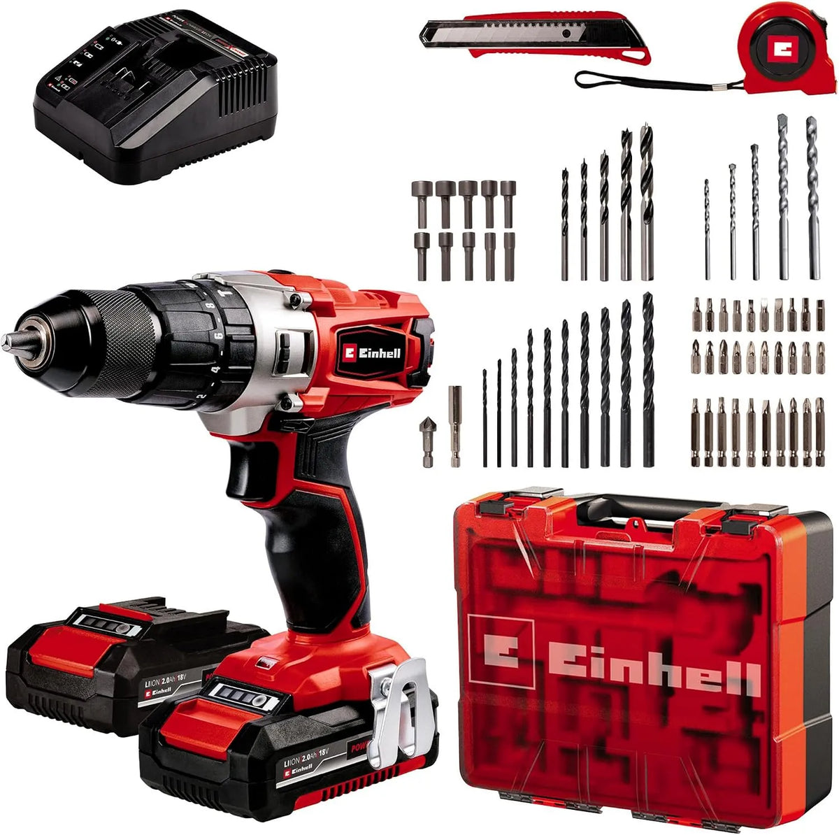 Einhell TE-CD CD 18 Akumulatorowa wiertarko-wkrętarka TE-CD 18/2 Li +64 2x2 – akumulatorowy, zasilanie akumulatorowe, 0 Ah, 18 V, 44 Nm, 2,0 Ah
