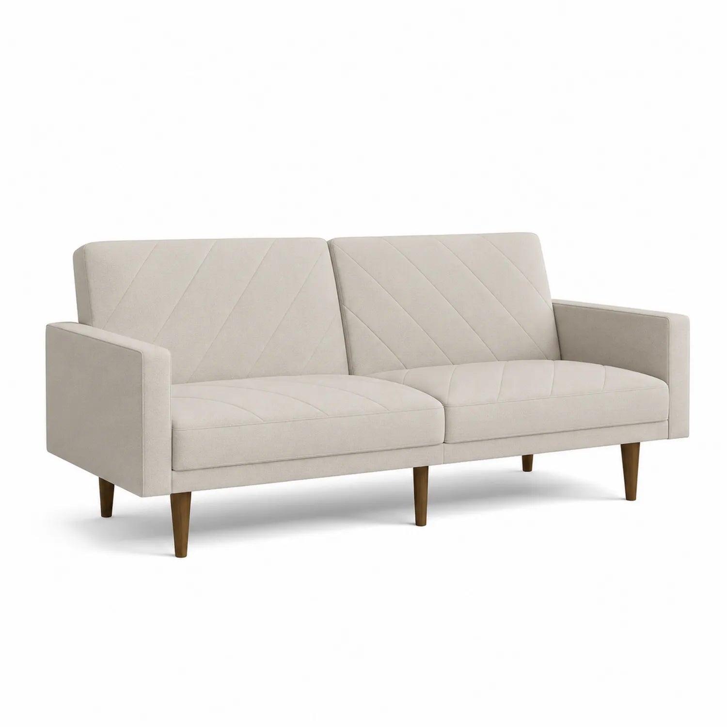 Sofa trzyosobowa tkanina z nogami drewnianymi beżowa