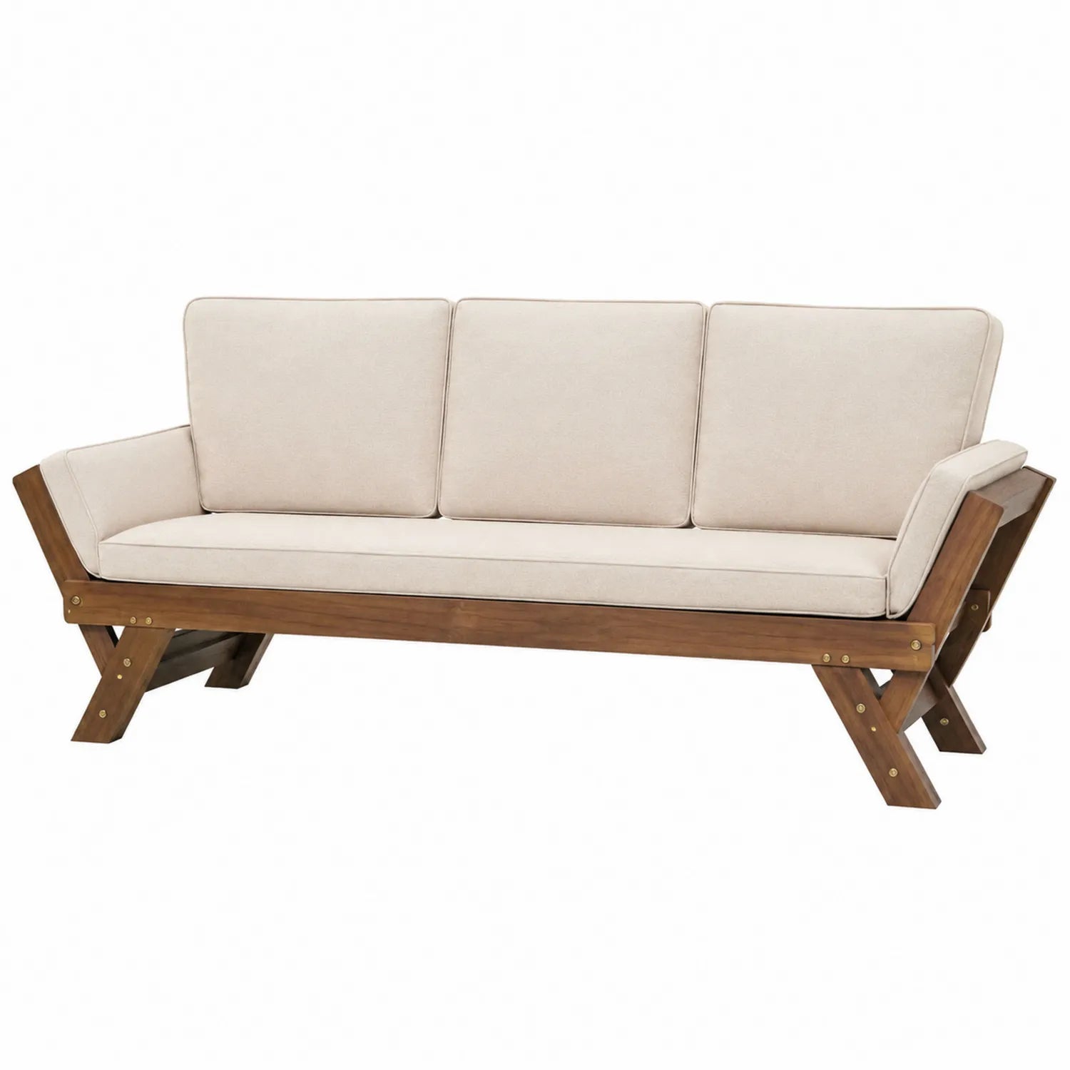 Sofa ogrodowa drewniana z poduszkami, beżowy
