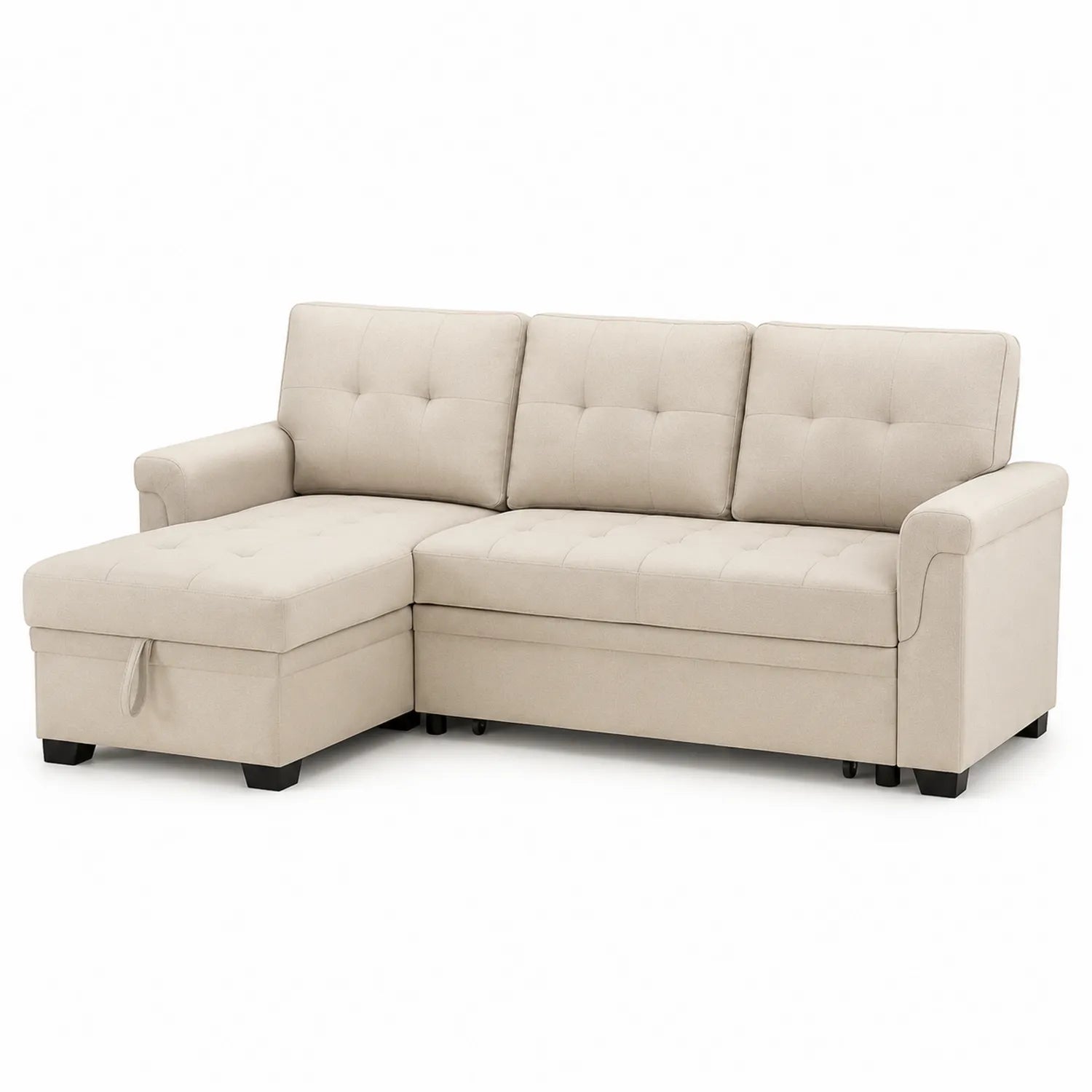 Sofa narożna z funkcją spania tkanina beżowa 235x144x85 cm