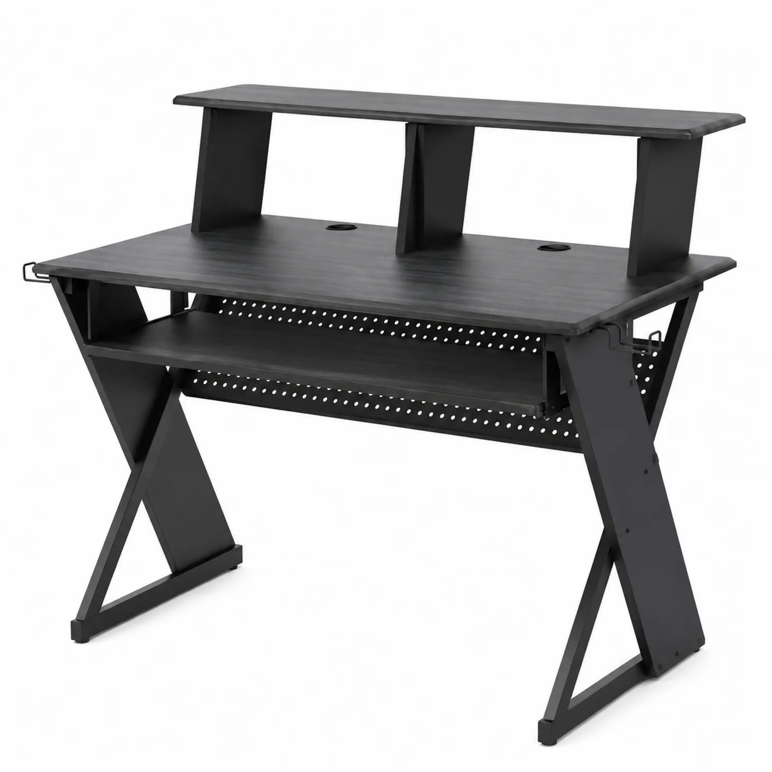 Biurko komputerowe z metalu i płyty wiórowej czarne z półką 120x70x90 cm